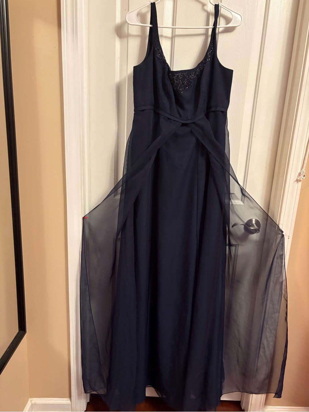 Navy Sleeveless Maxi Dress with Beaded Scoop Neck. Please note the SIZE IS 17/18
